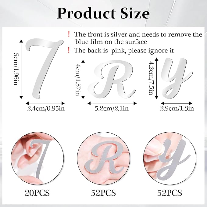 126 PCS Custom Name Cake Topper Acrylic Letters DIY Personalized A-Z & 0-9 Number Alphabet Cake Decoration For Wedding Anniversary Baby Shower Party Birthday Supplies (Silver)