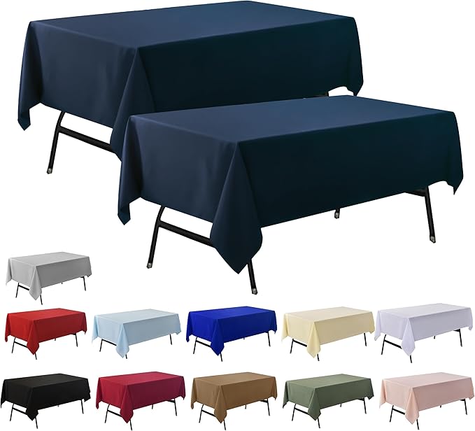2-Pack 60x84 inch Navy Blue Table Cloths, Solid Stain and Wrinkle Resistant Oblong Tablecloth, Premium Plain Weave Polyester Fabric Rectangle Table Linen Covers for Hotel, Banquet