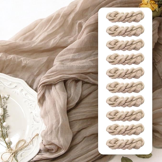 FEXIA 10 Pack Nude Table Runner 35x120 Inches Gauze Table Runner for Bridal Shower Wedding Party First Communion Centerpiece Engagement Boho Table Decoration (Nude)