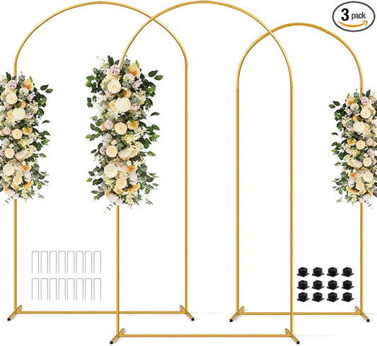 Tamodan 3 Pack Metal Wedding Arch (7.2ft+6.6ft+6ft) - Tool-Free Assembly | Photo Booth Backdrop for Outdoor Weddings, Engagement Shoots, Baby Showers, Balloon Arch (Incl. Ground Stakes)