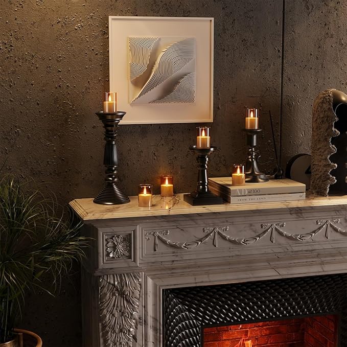 12Pack Flickering Flameless LED Candles with Timer, Battery Powered - Small Pillar & Votive, Acrylic Made, Gold (2"X3")