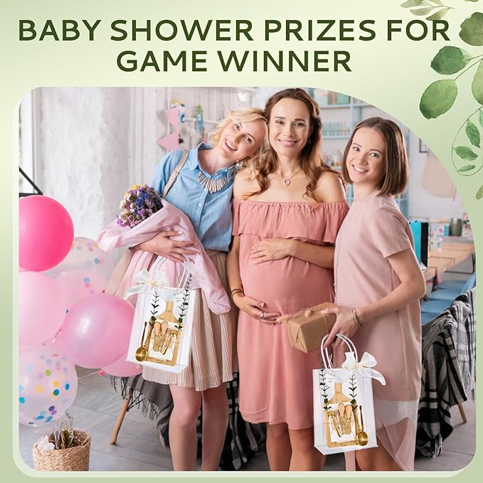 80Pcs Baby Shower Prizes for Game Winners 6 Sets Cheese Board Honey Dipper Stainless Steel Charcuterie Utensils Set Towel Thank You Card and Gift Bags for Baby Shower Wedding Bridal Shower Favors