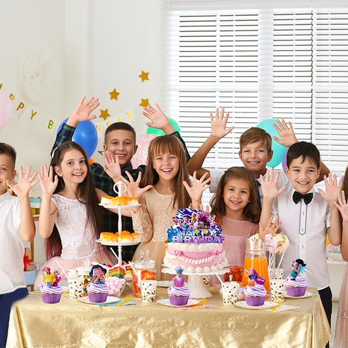 16Pcs Cute Anime Cake Decorations with 15pcs Cupcake Toppers, 1pcs Happy Birthday Cake Topper, Cartoon Themed Party Supplies, Perfect for Birthday Party Decorations
