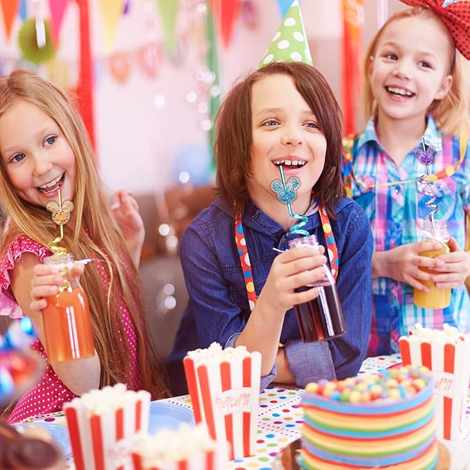24Pcs Glitter Mouse Straws for Kids Birthday Party Favors Supplies Decorations Crazy Reusable Drinking Straws for Theme Birthday Oh Twodles Party