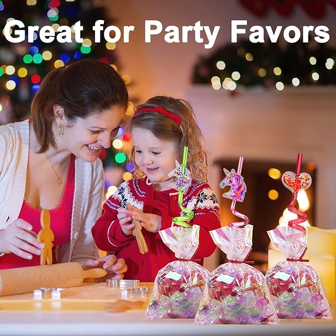 24 Glitter Unicorn Birthday Party Supplies Drinking Straws Unicorn Love Heart Rainbow Cloud Shape Design for Unicorn Party Favors