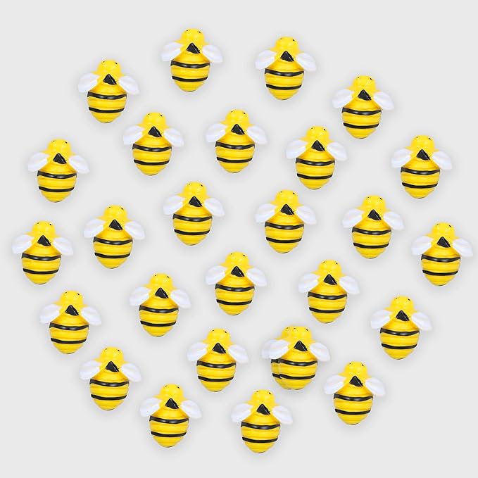 25Pcs Bumble Bee Cupcake Toppers Resin Little Figurine Bee Cupcake Picks Oh Babee Cake Decorations for Bee Theme Baby Shower Kids Boys Girls Birthday Party Decoration Supplies