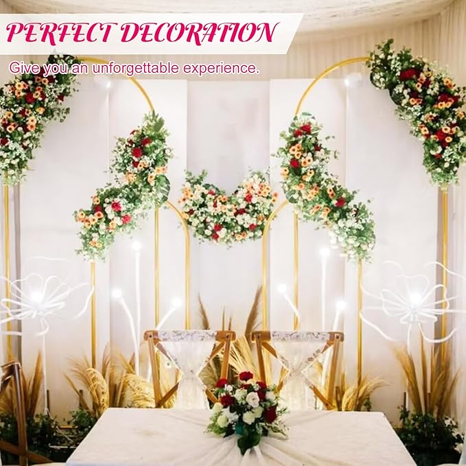Metal Arch Stand and Cover Set,1 Fushia Spandex Fitted Backdrop with 1 Gold Wedding Arched Stand Frame for Parties Birthday Baby Shower Bridal Banquet Decoration (7.2FT)