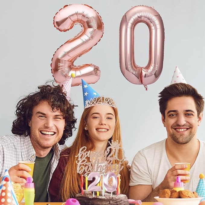 20th Birthday Decorations for Women, Birthday Sash and Crown, Cake Topper and Candles,Number Balloons, 20th Birthday Gifts for Women, 10pcs