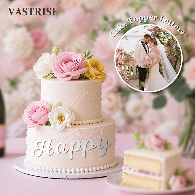 126 PCS Custom Name Cake Topper Acrylic Letters DIY Personalized A-Z & 0-9 Number Alphabet Cake Decoration For Wedding Anniversary Baby Shower Party Birthday Supplies (Silver)