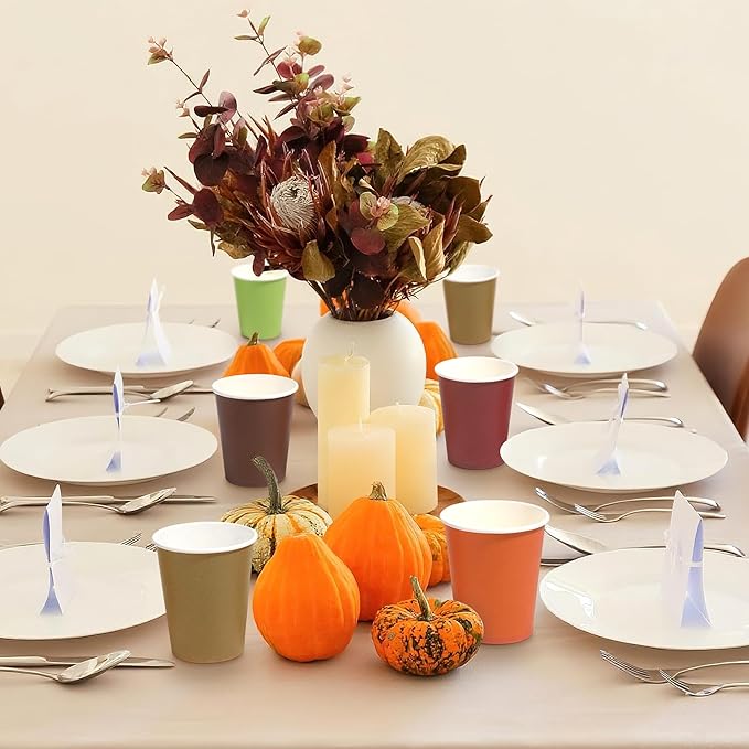 URATOT 60 Pieces 9 Ounce Disposable Paper Cups Autumn Color Party Cups Thanksgiving Fall Drinking Cups for Party, DIY, and Holiday, 5 Colors