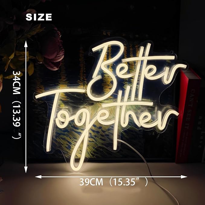 Ulalaza Better Together LED Neon Sign Night Light for Wall Party Décor Bedroom Room Bar Wedding Home Birthday Art Decoration Christmas with USB Chain Light modulator 5v