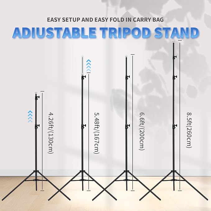 Backdrop Stand, 8.5x10ft(2.6x3m) Photo Studio Adjustable Background Stand Support Kit with 5 Crossbars, 6 Backdrop Clamps and and Carrying Bag for for Photo Video Shooting, Parties, Wedding