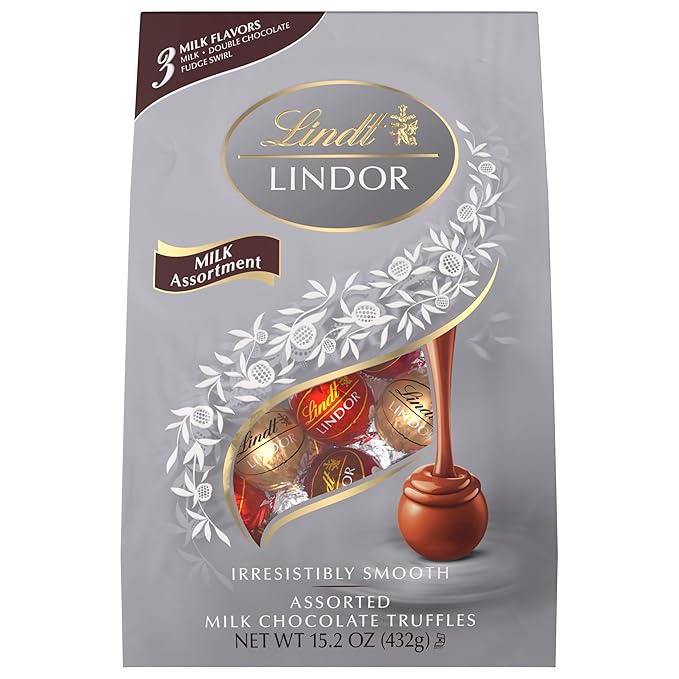 Lindt LINDOR Milk Assorted Chocolate Candy Truffles, Chocolate Candy with Smooth, Melting Truffle Center, 15.2 oz. Bag (Pack of 2)