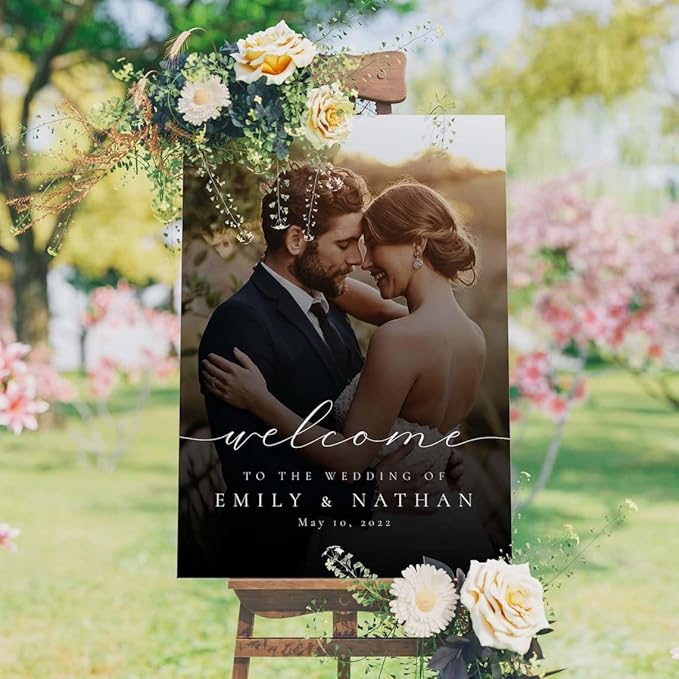 Personalized Wedding Welcome Sign, Rectangular, 12x18 inches, Plastic, Full Size, Weatherproof & Fade-Resistant