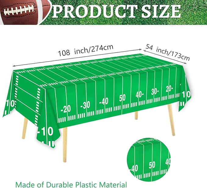 Oigco Football Party Decorations Tablecloth Disposable Plastic Touchdown Table Cover Perfect for Football Birthday Party Decorations and Gameday Tailgate Decorations 54 X 108Inch, 2 Pack