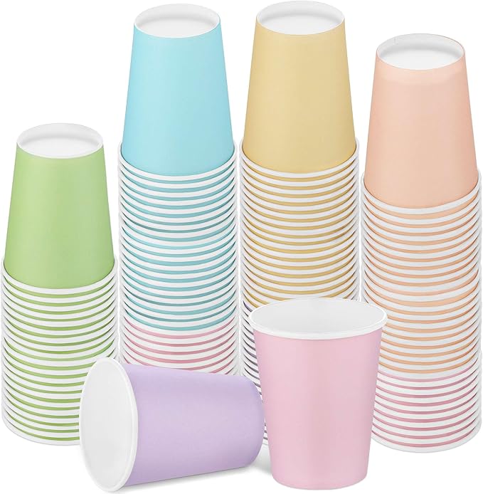 URATOT 120 Pieces 9 Ounce Disposable Paper Cups Pastel Rainbow Party Cups Drinking Cups for Party, DIY and Holiday, 6 Colors