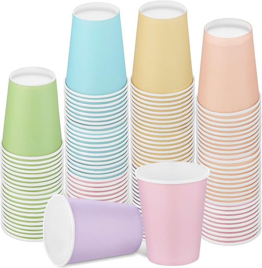 URATOT 120 Pieces 9 Ounce Disposable Paper Cups Pastel Rainbow Party Cups Drinking Cups for Party, DIY and Holiday, 6 Colors
