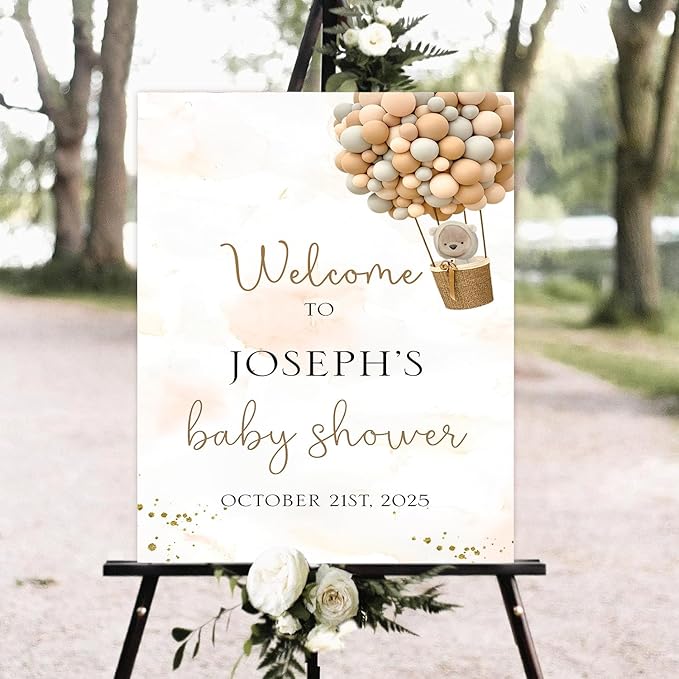 Balloon Bear Baby Shower Welcome Sign With Stand, Gifts Sign For Baby Shower, Personalized Baby Shower Gifts, Adventure Baby Shower Decorations