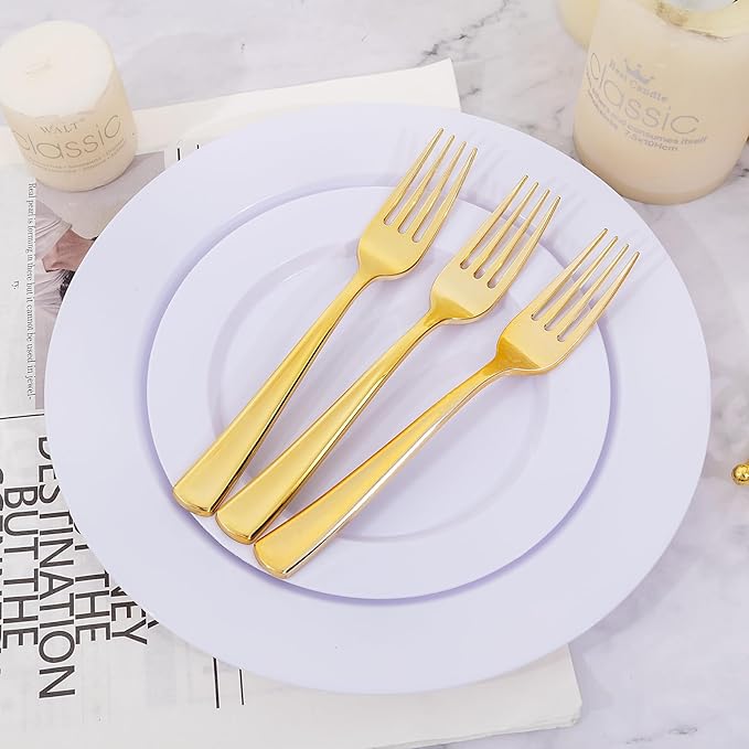 bUCLA 600PCS Gold Plastic Forks - 7.4inch Heavy Duty Plastic Forks Bulk Disposable for Party - Gold Silverware,Ideal for Weddings&Daily Using