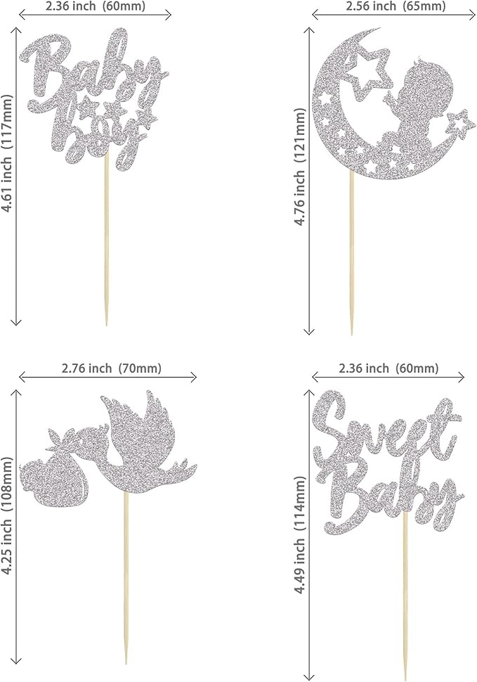 24Pcs Baby Shower Boy Cupcake Toppers Silver Glitter Moon Star Sweet Baby Boy Cupcake Picks Decorations for Gender Reveal Baby Shower Kids Boys Birthday Party Supplies