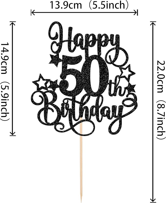 1 PCS Happy 50th Birthday Cake Topper Glitter Cheers to 50 Years Birthday Cake Pick Hello 50 Fabulous Cake Decoration for Happy 50th Birthday Anniversary Party Decorations Supplies Black