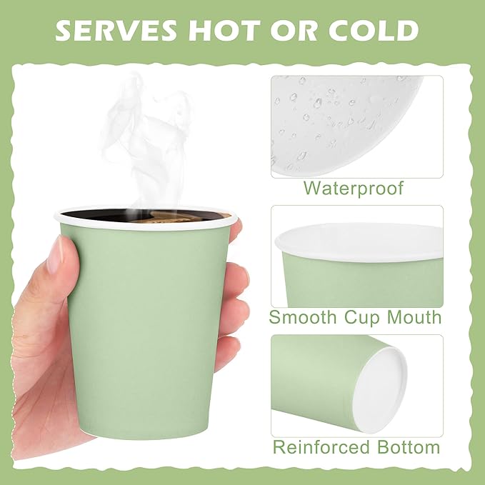 URATOT 60 Pieces 9 Ounce Sage Green Paper Cups Gradient Color Disposable Coffee Cups Party Cups Beverage Drinking Cups for Party, DIY and Holiday Party Supplies