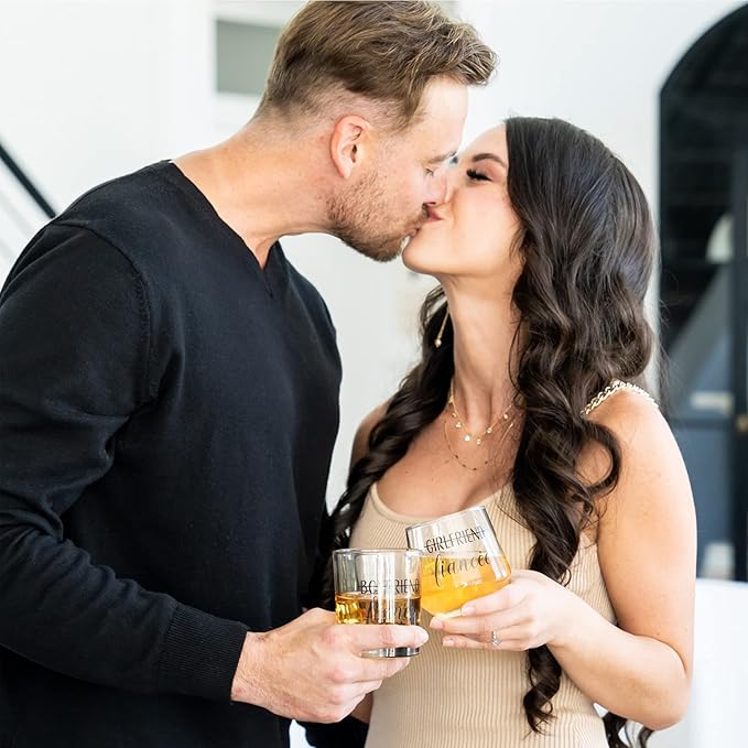 Engagement Gifts for Couples - Unique Fiance Gift for Him or Her! Whiskey Wine Glasses with Diamond Wine Stopper