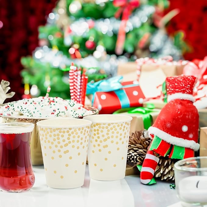 BLUE PANDA 50 Pack 9oz Gold Paper Cups for Hot Drinks, Party Supplies, Weddings, Bridal Showers