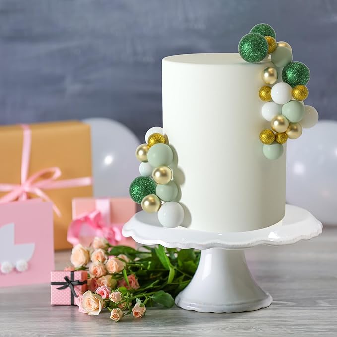 ASTARON 50 Pcs Ball Cake Topper Sticks Mini Balloons for St Patrick's Cake Decorating Supplies Foam Balls Cake decorations for Christmas Baby Shower Birthday Cake Decorations (Green Series)