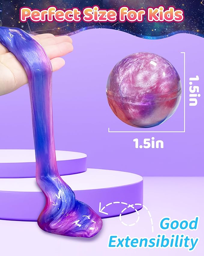 24 Pack Galaxy Slime Party Favors, Non-Sticky, Stress Relief Treasure Box for Classroom Prizes Party Supplies, Student Gifts Goodie Bags Stocking Stuffers for Kids Boys Girls