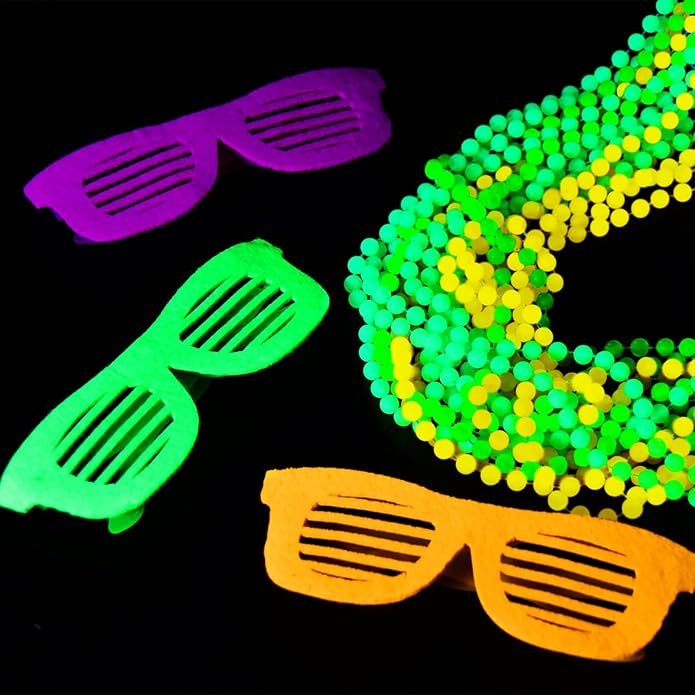 Glow in the Dark Beads Necklaces Glow Party Supplies, 33" Yellow Green Orange UV Black Light Necklaces for Glow Party Favors Night Accessories, Halloween Birthday Party Decorations