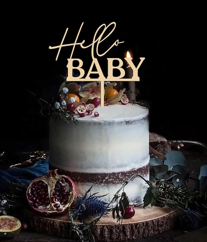Hello Baby Cake Topper - Wooden Baby Shower Cake Decorations for Boys and Girls, Gender Reveal Cake Topper, for Baby Shower/Gender Reveal Party/Baby Party Photo Booth Props