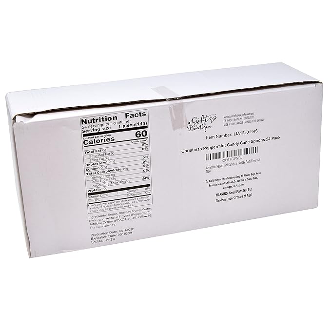 Gift Boutique Christmas Peppermint Candy Cane Spoons 24 Pack Edible Mint Candies Spoon Individually Wrapped for Stirring Beverages Cocoa Tea Coffee Cocktails, Stocking Fillers Holiday Party Favor Gift