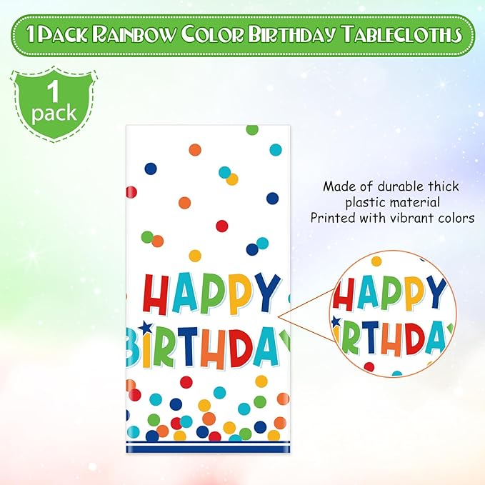 1 Pack Happy Birthday Plastic Tablecloth Decorations,Disposable Colorful Polka Dots Table Cloths,Rectangle Waterproof Table Cover for Girls Boys Birthday Baby Shower Party Decorations,54x108 Inch