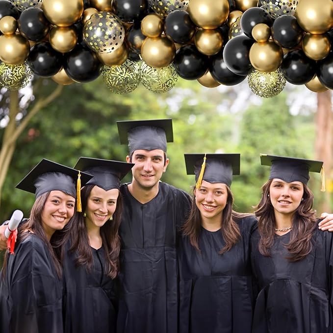 Balloons Black Gold, 60 Packs 12 Inch Black Metallic Chrome Gold Latex Balloons with Gold Confetti Balloon for Men Women Birthday Wedding Baby Shower Graduate Father's Day Anniversary Decorations