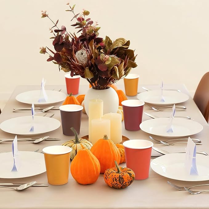 URATOT 120 Pieces 9 Ounce Disposable Paper Cups Autumn Color Party Cups Thanksgiving Fall Drinking Cups for Party, DIY, and Holiday, 4 Colors