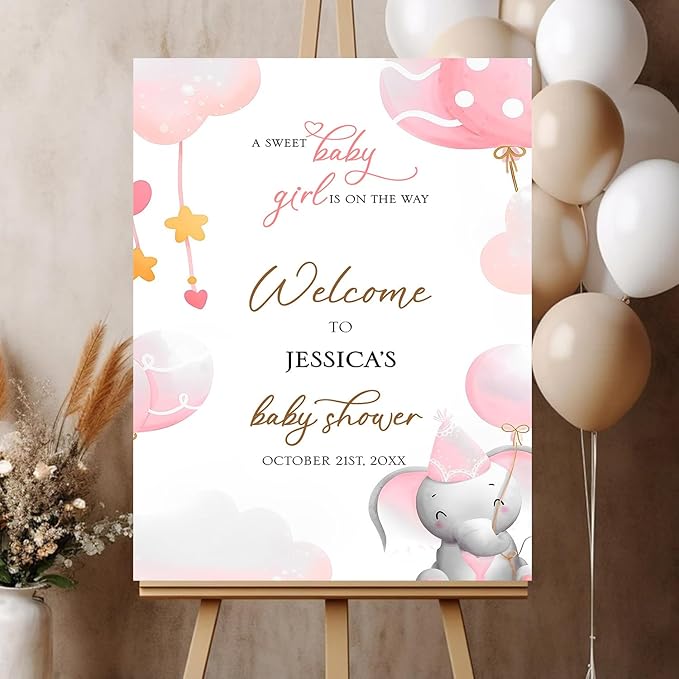 Baby Shower Welcome Sign, A Sweet Baby Girl Sign Decoration, Baby Elephant Baby Shower Sign, Baby Shower Banner Girl, Baby Shower Centerpieces For Girls