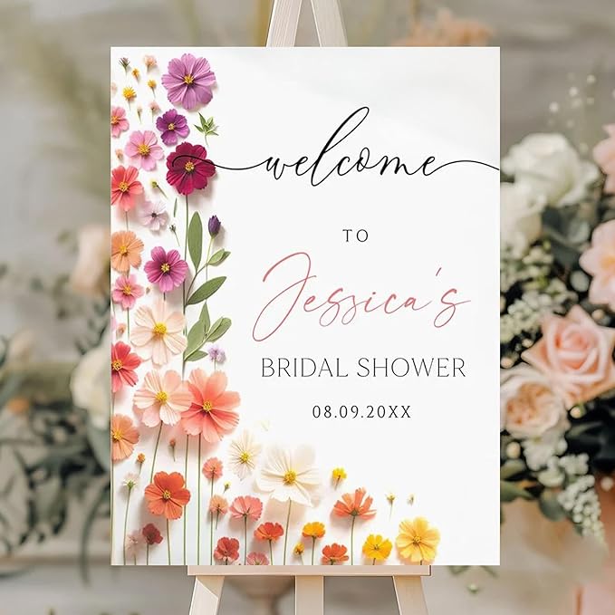 Personalized Bridal Shower Welcome Sign, Minimalist Wildflower Floral Poster, Modern Wedding Shower Welcome Board, Custom Bridal Decorations for Indoor or Outdoor Use - 27