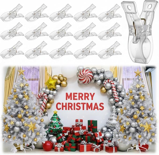 LemonRoad 16 Pcs 2.6" Clips for Balloon Arch Clear Heavy Duty 1.2" Jaw Opening Spring Clamps for Christmas Balloon Arch, Tablecloth Clip, Backdrop Stand for Wedding Photography Studio Home Decorations