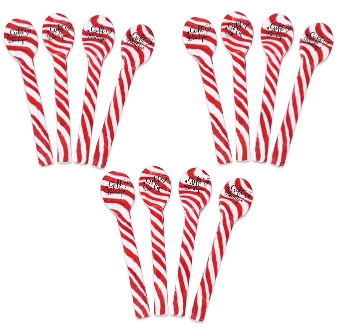 Gift Boutique Christmas Peppermint Candy Cane Spoons 12 Pack Edible Mint Candies Spoon Individually Wrapped for Stirring Beverages Cocoa Tea Coffee Cocktails, Stocking Fillers Holiday Party Favor Gift