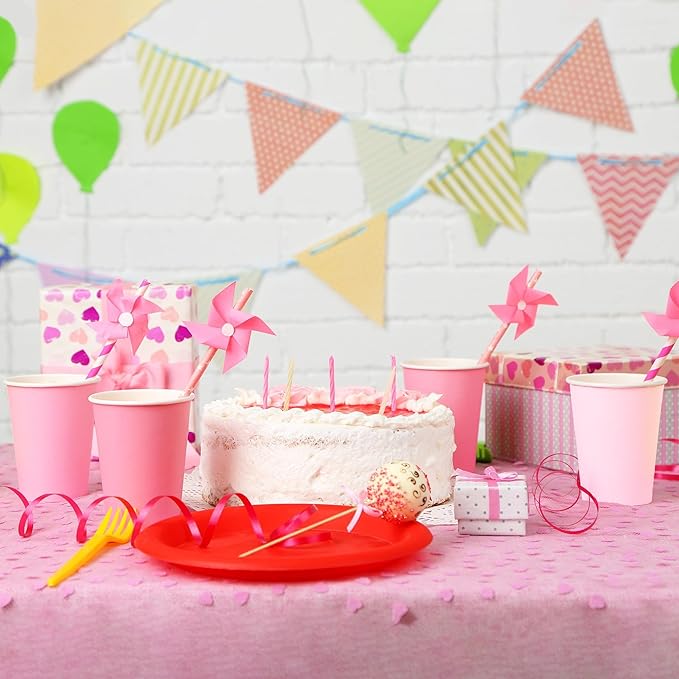 URATOT 60 Pieces 9 Ounce Disposable Paper Cups Gradient Pink Party Cups Drinking Cups for Party, DIY, and Holiday, 4 Colors