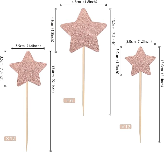 30 PCS Little Star Cupcake Toppers Glitter Twinkle Star Cupcake Picks Wedding Engagement Bridal Shower Baby Shower Birthday Party Cake Decorations Supplies Mixed Size Rose Gold