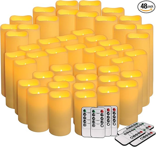 48 Pack Flameless Candles with Remote & 24H Timer - Waterproof Battery Operated Decorative Candles,3 Sizes(4" 5" 6" inch) for Home Decor, Wedding, Christmas, Party (Warm White)