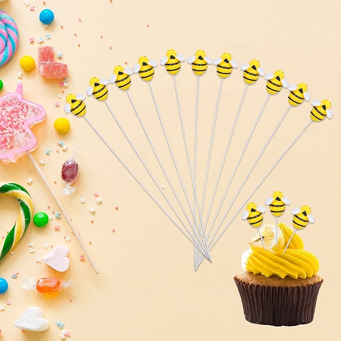 25Pcs Bumble Bee Cupcake Toppers Resin Little Figurine Bee Cupcake Picks Oh Babee Cake Decorations for Bee Theme Baby Shower Kids Boys Girls Birthday Party Decoration Supplies