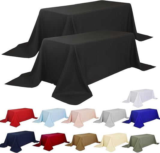 2-Pack 90x156 inch Black Table Cloths, Solid Stain and Wrinkle Resistant Oblong Tablecloth, Premium Plain Weave Polyester Fabric Rectangle Table Linen Covers for Hotel, Banquet