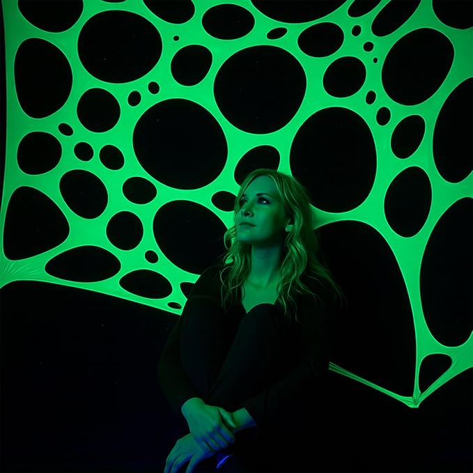 Mesh Party Decoration Background Cloth 9.5ft x 7ft Black Light Party Decoration Spandex Lycra Mesh with Eyelets for Installation (Neon Green, 9.5ft x 7ft)