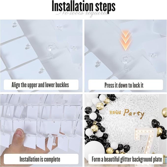 Shimmer Wall Sequin Backdrop, 48pcs Square Shimmer Wall Sequin Backdrop, DIY Party Shiny Decor for Wedding, Birthday, Anniversary, Graduation, Holiday&Home Background Supplies (White）