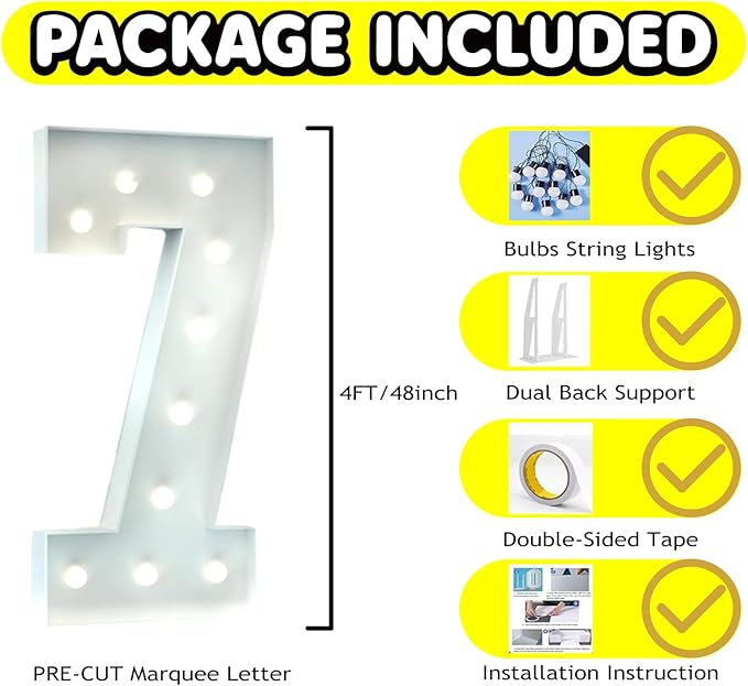 4FT Marquee Light Up Number, Giant Large Number PRE-CUT Foam Board Sign DIY Party Decor for Wedding, Birthday, Anniversary, Graduation, Holiday&Home Supplies (Number 7)