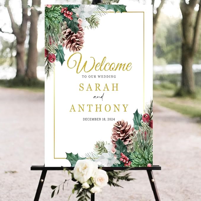 Personalized Christmas Wedding Welcome Sign, Holiday Welcome Sign, Tis the Season to be Married Sign, Winter Wedding Sign, Winter Wedding Decor, Custom Christmas Wedding Sign #7