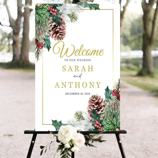 Personalized Christmas Wedding Welcome Sign, Holiday Welcome Sign, Tis the Season to be Married Sign, Winter Wedding Sign, Winter Wedding Decor, Custom Christmas Wedding Sign #7